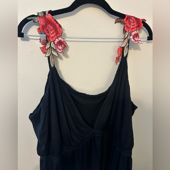 ASOS Black Maxi Dress with Red Floral Embroidered Straps - Picture 2 of 5